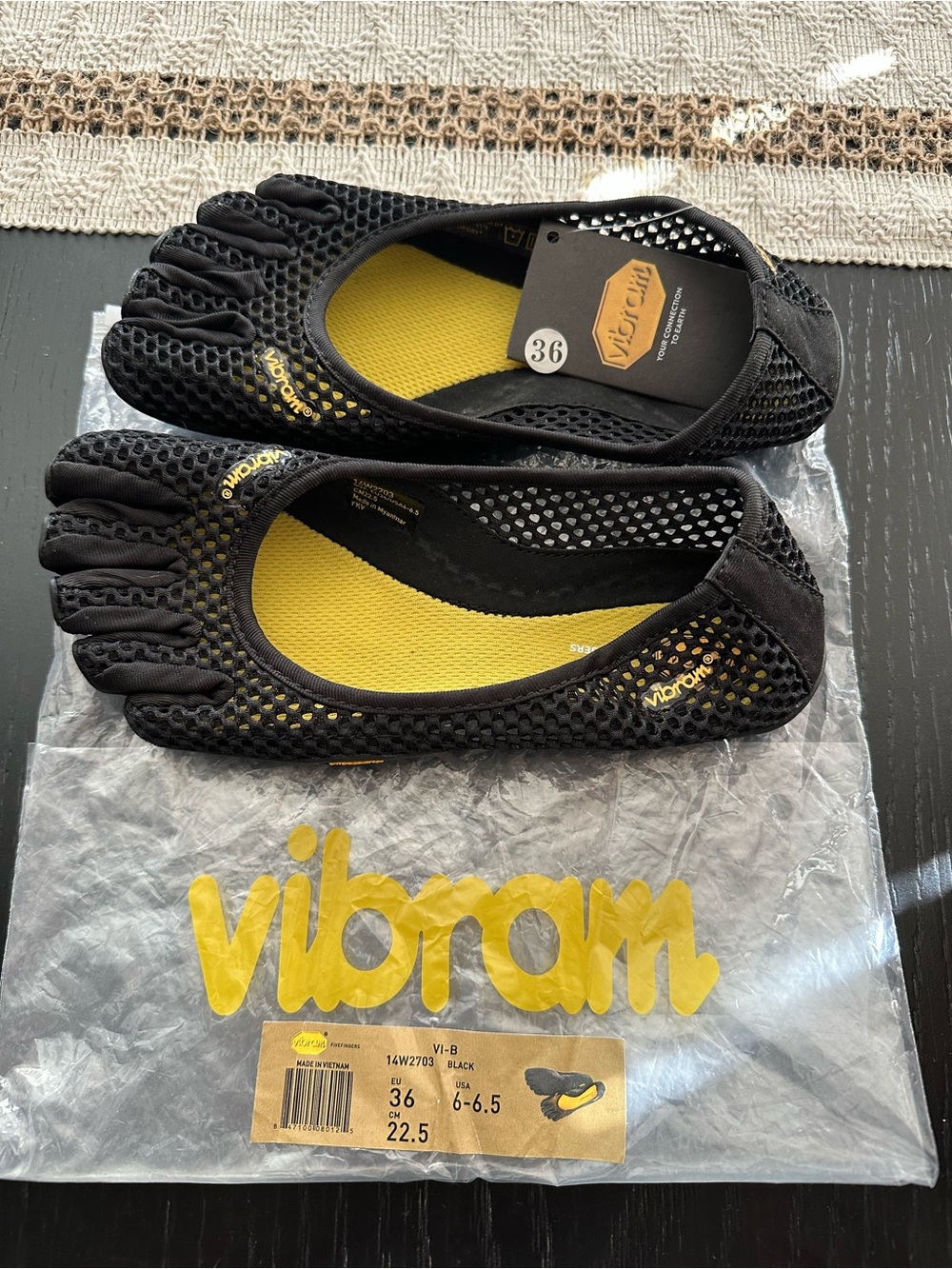 Vibram Women's Black Mesh FiveFingers with Yellow Insole